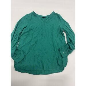 Talbots Top Women's Petite Medium Green Blue Polka Dot Shirt